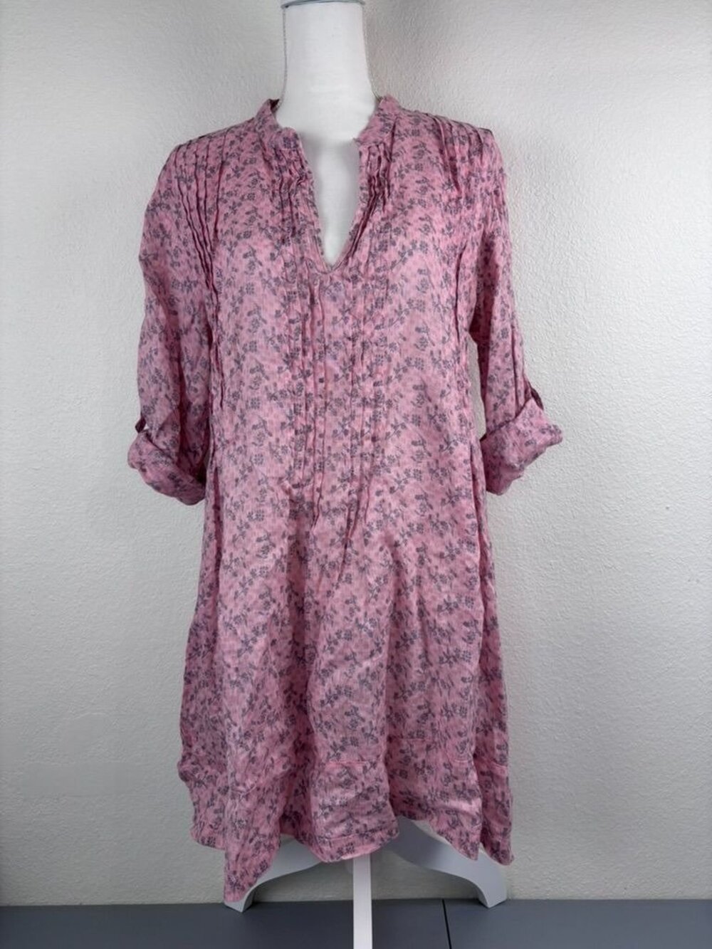 CP Shades medium pink floral linen mini dress cottagecore lagenlook prairie